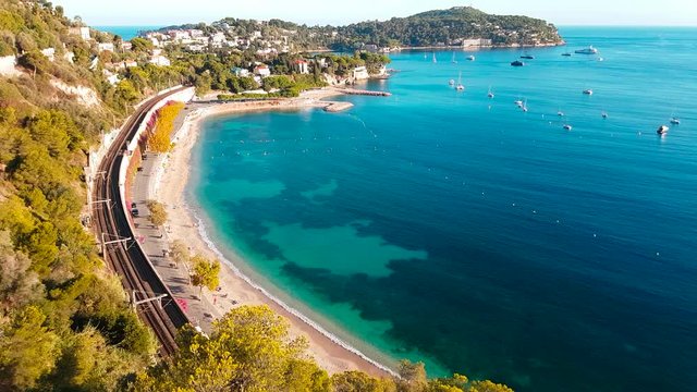 Beautiful Aerial View of the Seaside And the Mediterranean Sea in Saint Jean Cap Ferrat - 4K Video
