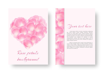 Template greeting card with rose petals in the shape of heart. Vector design for St. Valentine's Day, Mother's Day or wedding.
