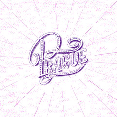Prague modern hand written brush lettering, isolated on white background. Ink calligraphy. Capital of Czech Republic. Tee shirt print, typography card, poster design.