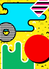 Memphis poster, background with simple geometric elements, patterns fashion trend 80-90s. Vector.