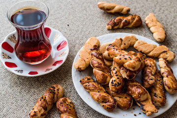 Turkish Salted cookies with tea / Burgu Kurabiye
