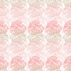 Monstera seamless background. Seamless pattern with decorative leaves. Scribble texture. Textile rapport.