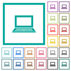 Laptop with blank screen flat color icons with quadrant frames