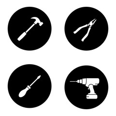 Construction tools glyph icons set