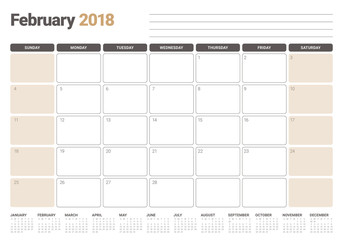 February 2018 calendar planner vector illustration