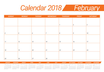 February 2018 calendar planner vector illustration