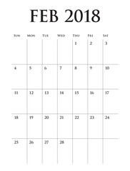 February 2018 calendar planner vector illustration