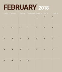 February 2018 calendar planner vector illustration