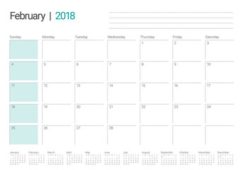 February 2018 calendar planner vector illustration