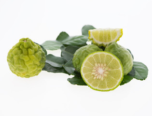 Kaffir lime,Bergomot isolated on white background,Hair spa treatment