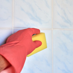 Hand in glove with sponge