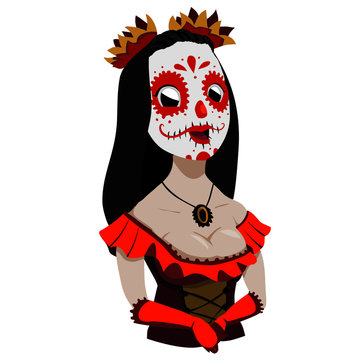 Mexican Day of the Dead masked girl. Calavera. Santa Muerte.