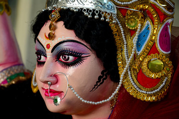 Artisan of West Bengal making clay idol of Godess Durga ahed of Durga festival