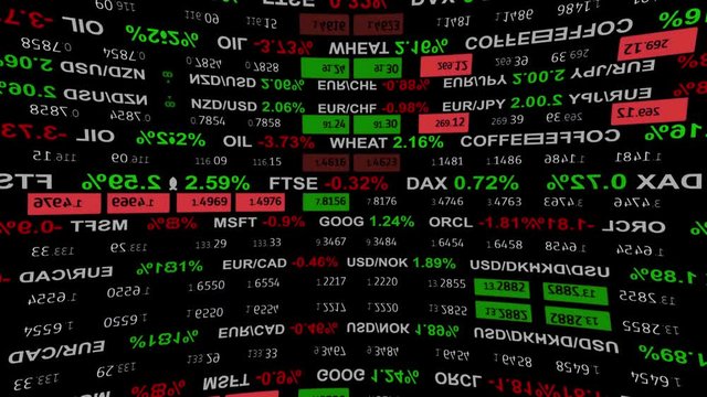 forex stock market index commodity ticker board news line on black background - new quality financial business animated dynamic motion video footage
