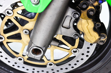 Disc brake system of motorcycle close-up
