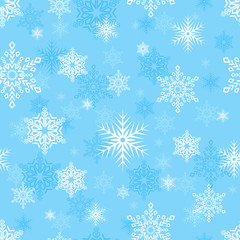 Vector seamless pattern with snowflakes on light blue background
