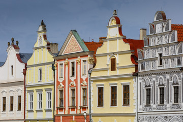Architecture in the main square of the historical town of Telc in southern Moravia.
