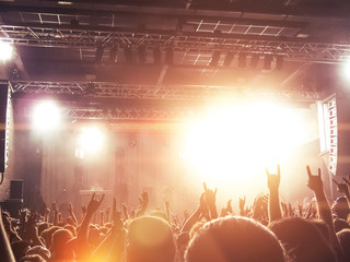 Concert crowd in front of a stage