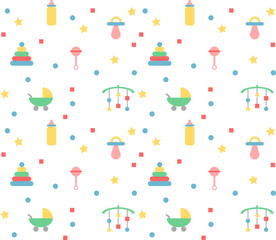 Baby pattern in pastel colours with toys & objects