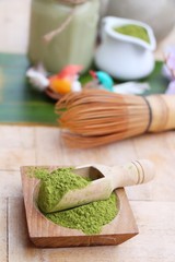 Green tea with milk and matcha tea powder
