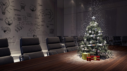 Christmas tree on conference table 3D Rendering - obrazy, fototapety, plakaty