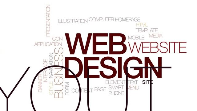 Web design animated word cloud, text design animation. Kinetic typography.