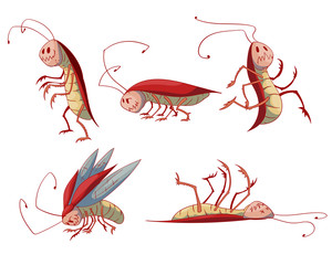 Collection of colorful vector cartoon cockroaches