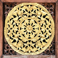 Pattern of wood carve gold paint for decoration  background