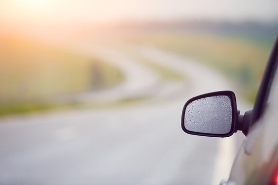 Rear View Mirror At Sunset