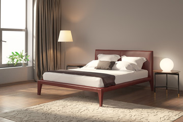 Modern bedroom with red bed