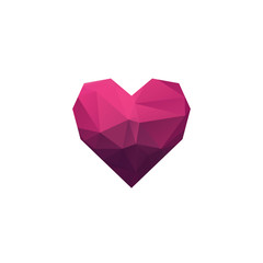 Stylish low poly pink heart logo design isolated on white background