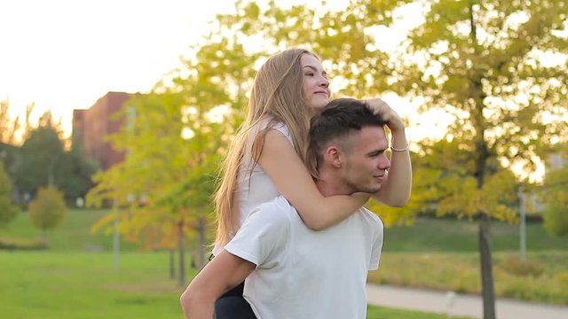 Happy Couple Having Fun Outdoors. Laughing Joyful Family. Freedom Concept.