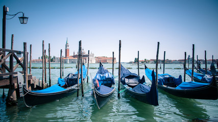 Fototapeta na wymiar Gondolas moored, Venice