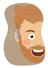 Young hipster man wearing a hearing aid smiling