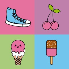 kawaii set icons fantasy decoration stickers vector illustration