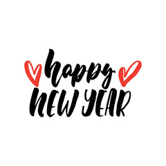 Happy new year - Christmas hand drawn lettering quote isolated on the white background. Fun brush ink inscription for photo overlays, greeting card or t-shirt print, poster design.