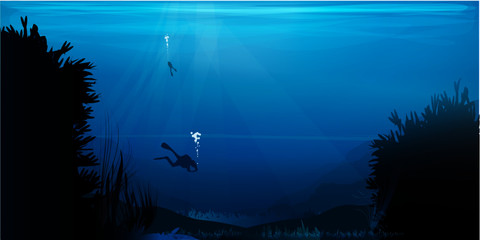 Taucher in unterwasserlanschaft