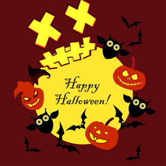 Vector background Happy Halloween. Halloween Party with pumpkins. Poster, postcard. Textile rapport.