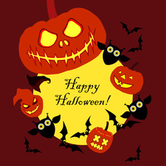 Vector background Happy Halloween. Halloween Party with pumpkins. Poster, postcard. Textile rapport.