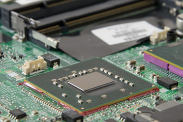 Macro picture of graphics processing unit (GPU) on pcb board