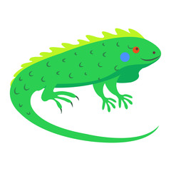 Cute Iguana Cartoon Flat Vector Sticker or Icon