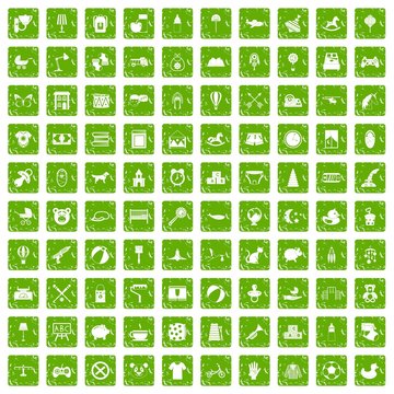 100 nursery icons set grunge green