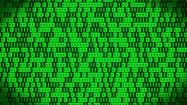 3d animation of a green binary code. Motion background.