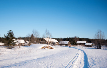 Winter landscape in the russian village