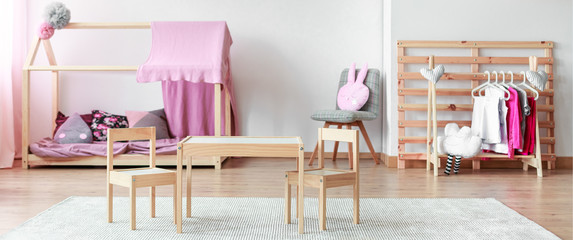 Pastel pink kid room interior © Photographee.eu