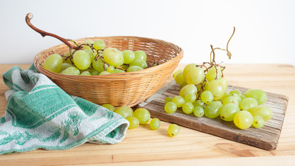 White grapes in rustic composition.