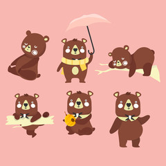 Obraz premium Set of illustrations with bears. Different poses. 