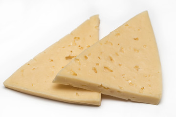 slices of cheese isolated on white background