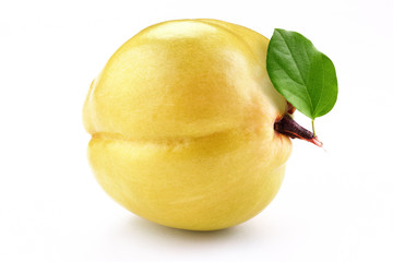 fresh yellow quince with slice  isolated white background