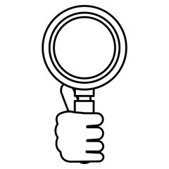 hand human with magnifying glass isolated icon